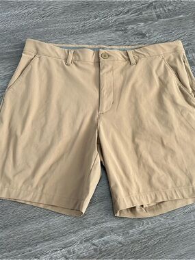 FLX Men's Classic Tan everyday 4 way Stretch Shorts SLASH POCKETS SZ 38